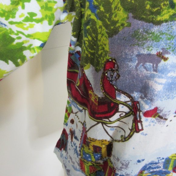 Jane Ashley Christmas Holiday Sweater Blouse Snowman Sled Beaded Size Large - Picture 11 of 11